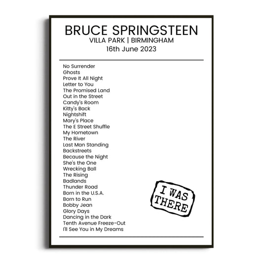 Bruce Springsteen Birmingham 16 June 2023 Setlist Poster