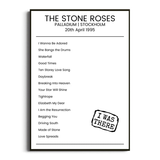 The Stone Roses Stockholm 20 April 1995 Setlist Poster