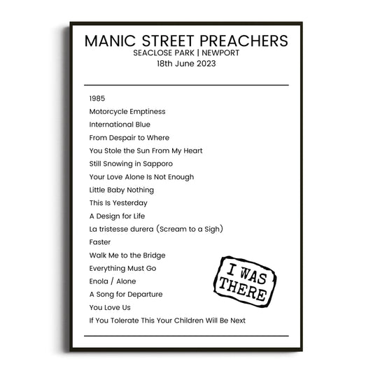 Manic Street Preachers Newport 18 June 2023 Setlist Poster