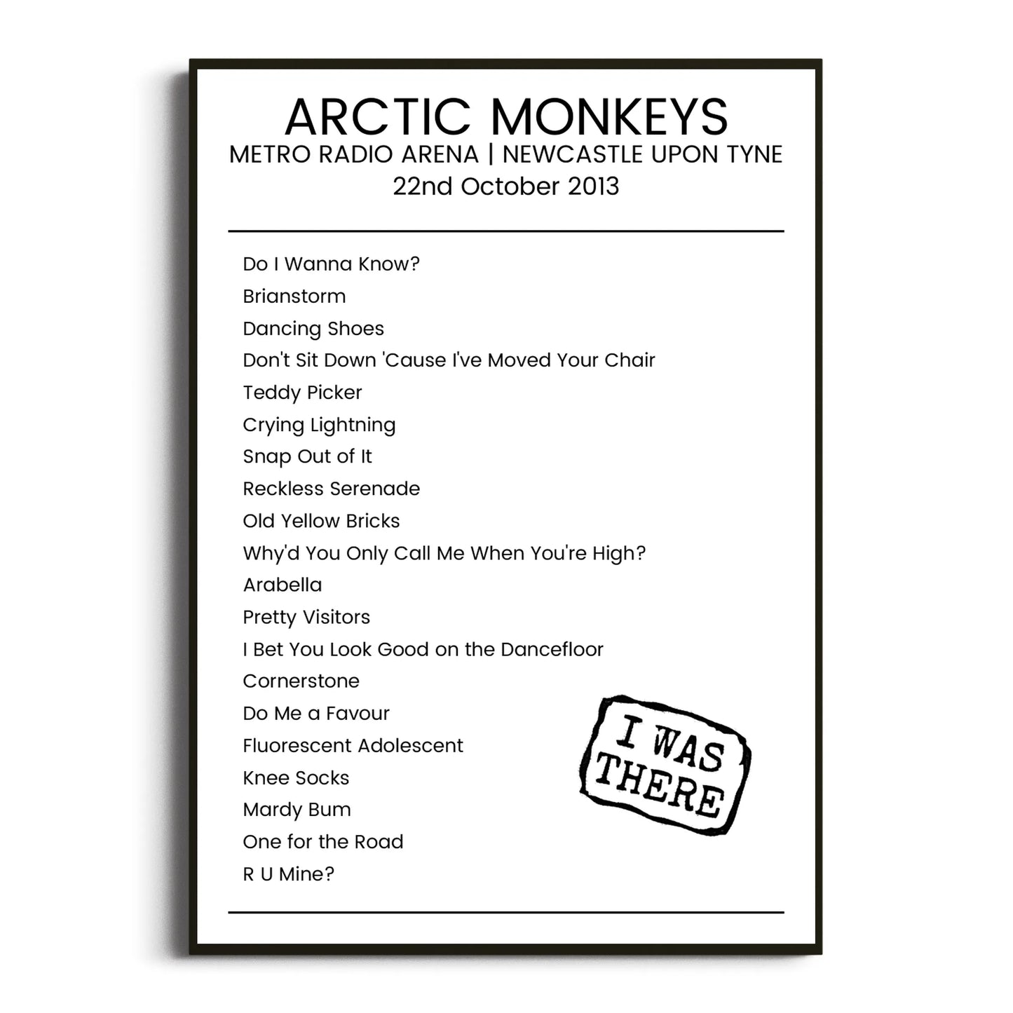 Arctic Monkeys Newcastle upon Tyne 22 October 2013 Setlist Poster