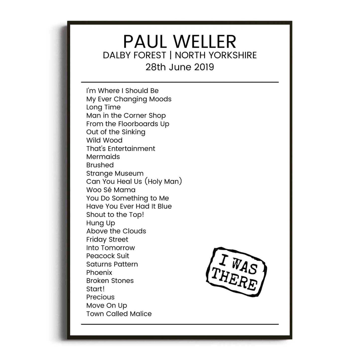 Paul Weller North Yorkshire 28 June 2019 Setlist Poster