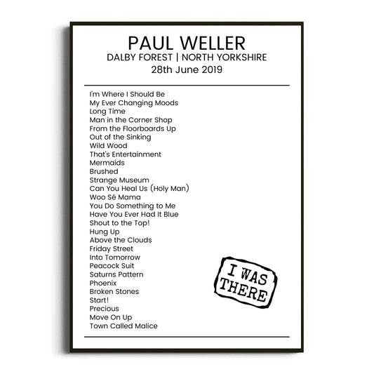 Paul Weller North Yorkshire 28 June 2019 Setlist Poster