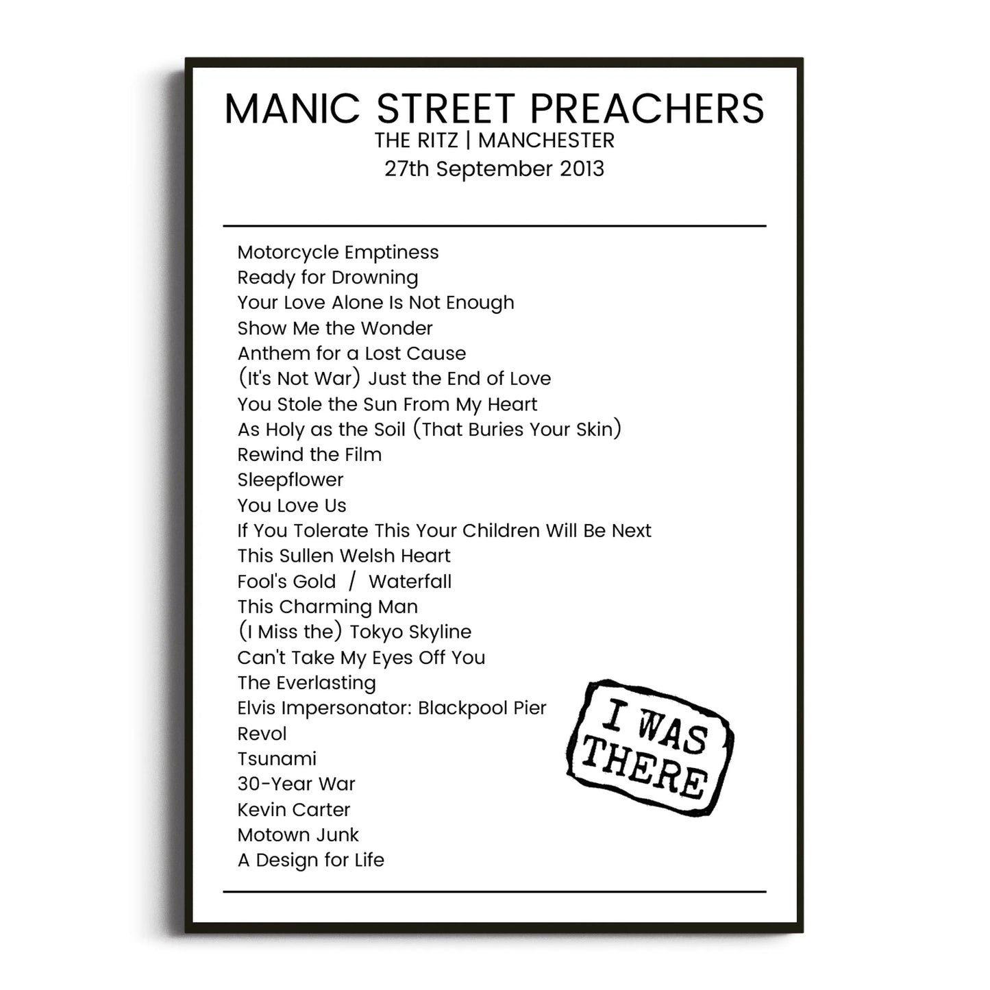 Manic Street Preachers Manchester 27 September 2013 Setlist Poster