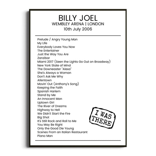 Billy Joel London 10 July 2006 Setlist Poster