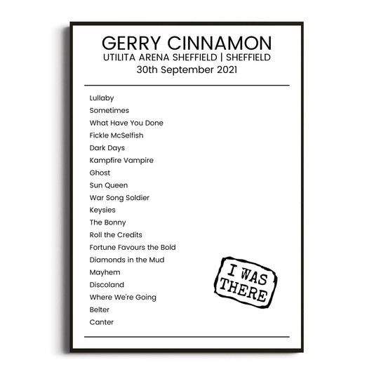 Gerry Cinnamon Sheffield 30 September 2021 Setlist Poster