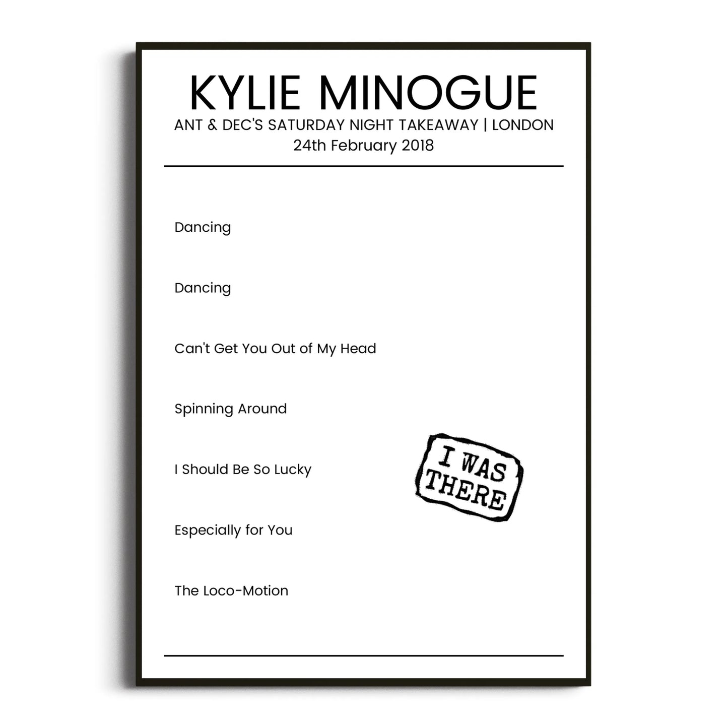 Kylie Minogue London 24 February 2018 Setlist Poster