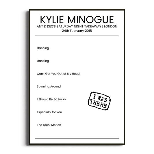 Kylie Minogue London 24 February 2018 Setlist Poster