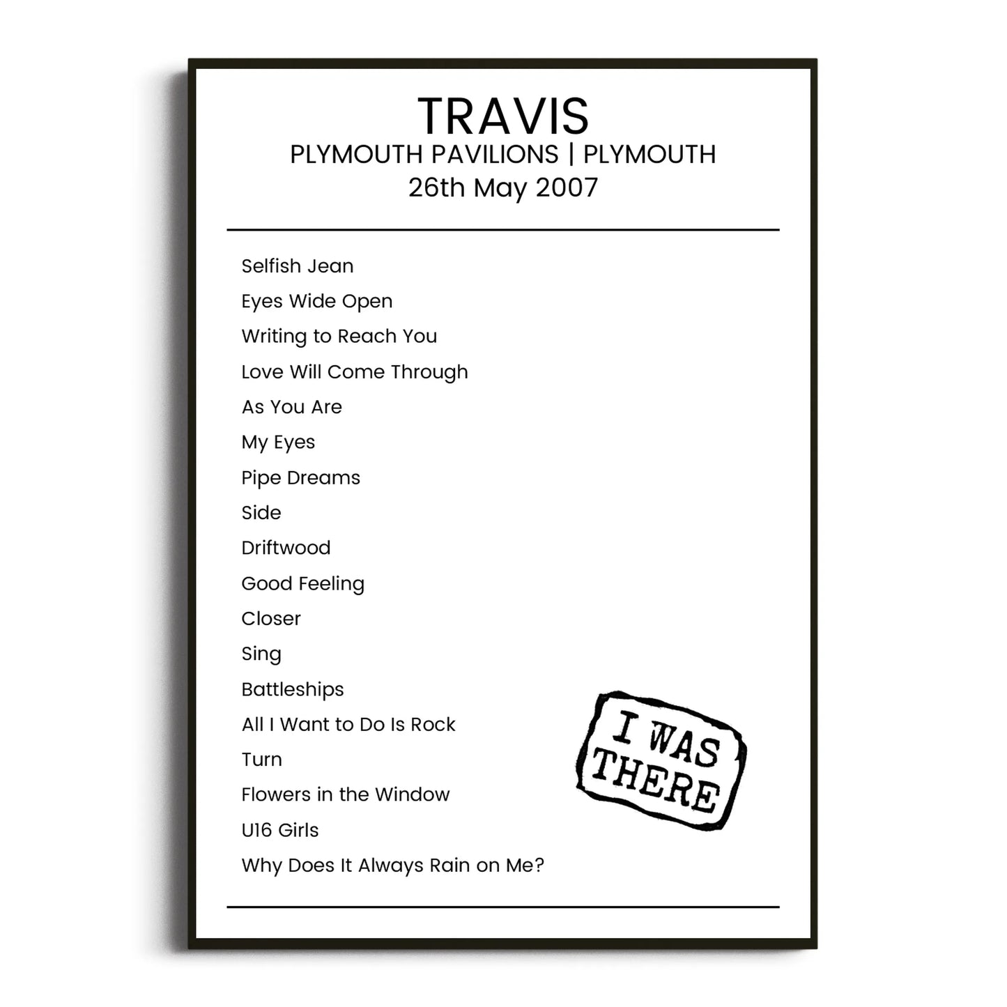 Travis Plymouth 26 May 2007 Setlist Poster