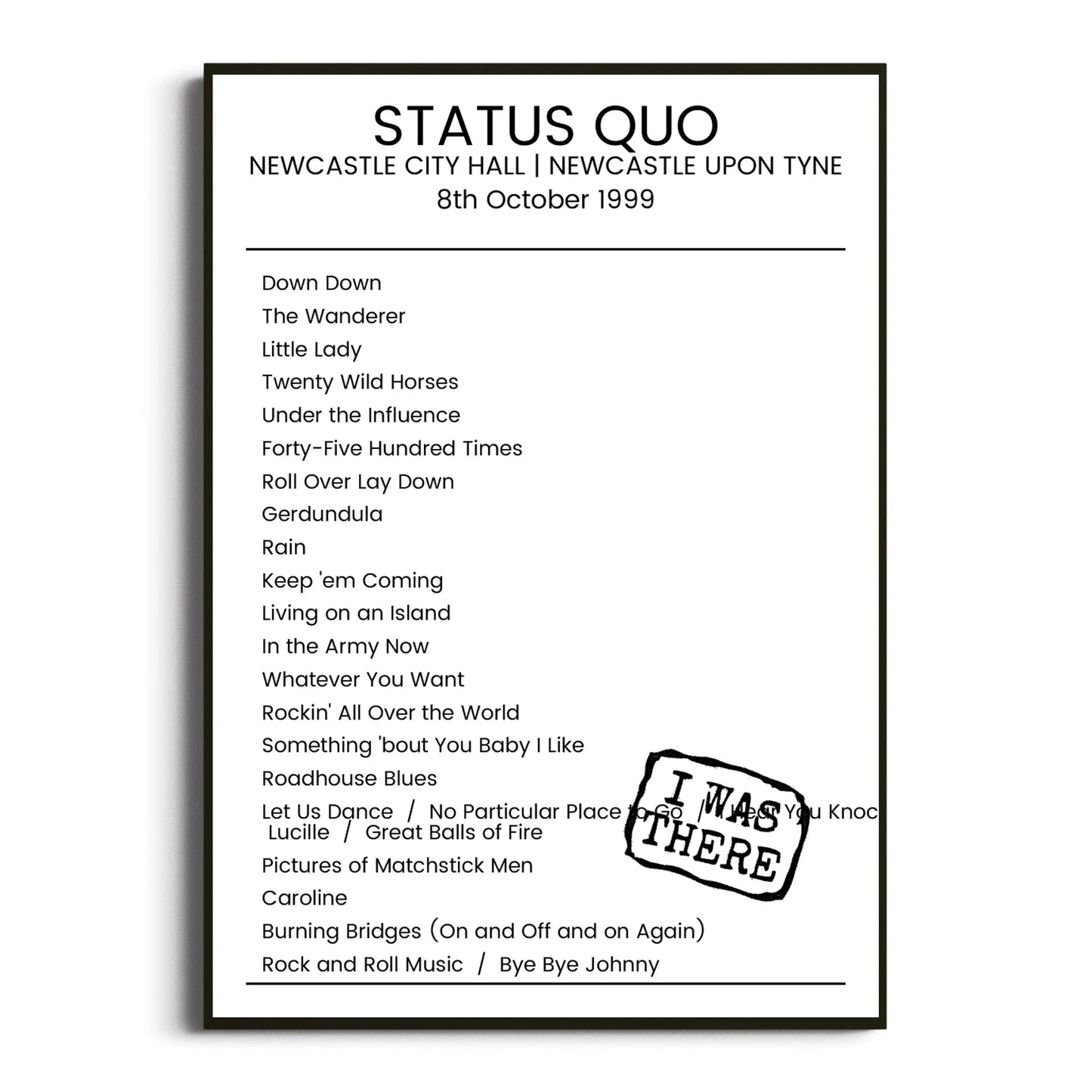 Status Quo Newcastle upon Tyne 08 October 1999 Setlist Poster