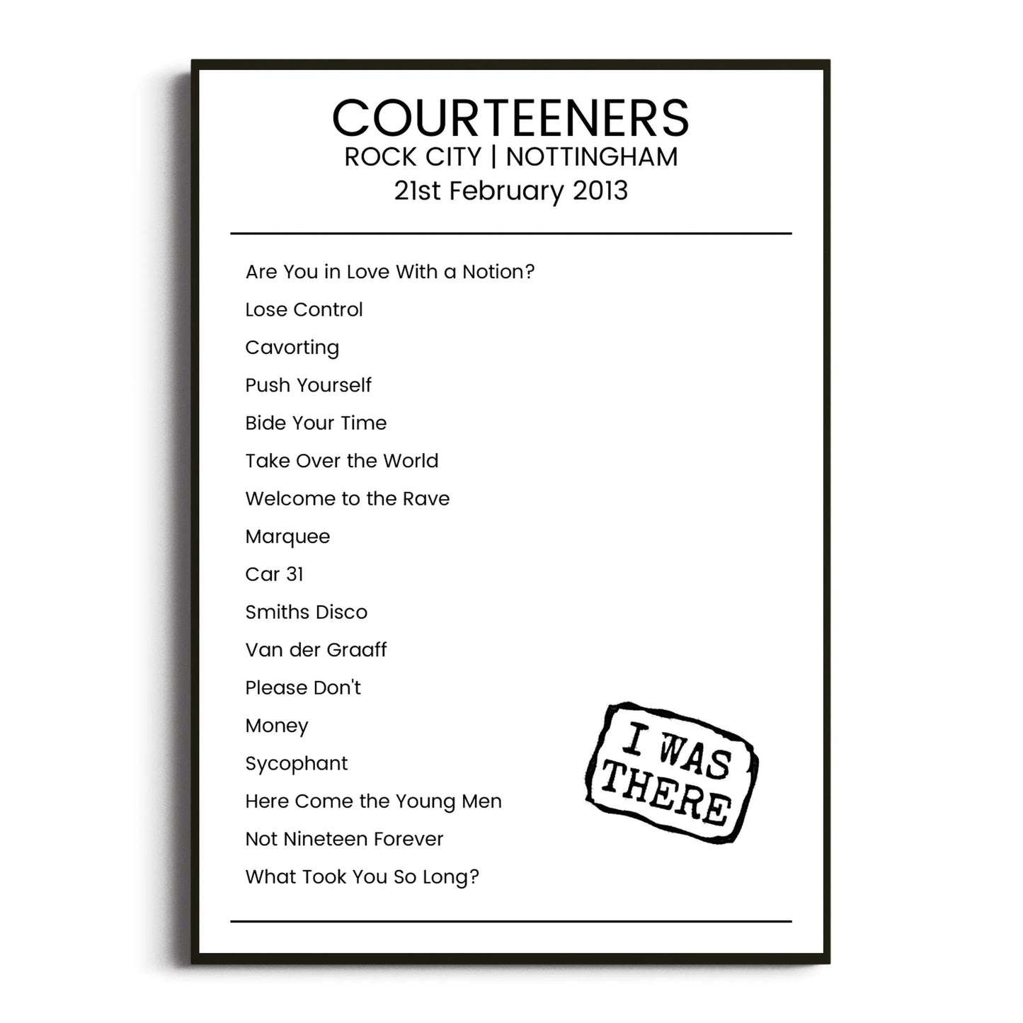 Courteeners Nottingham 21 February 2013 Setlist Poster