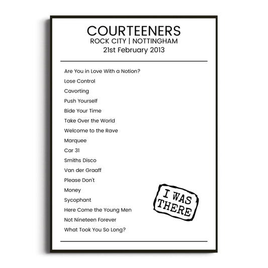 Courteeners Nottingham 21 February 2013 Setlist Poster