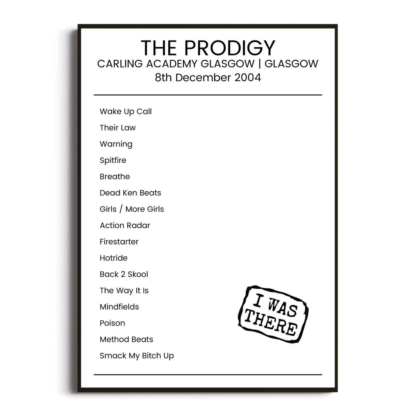 The Prodigy Glasgow 08 December 2004 Setlist Poster