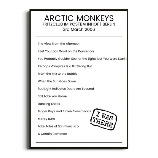 Arctic Monkeys Berlin 03 March 2006 Setlist Poster