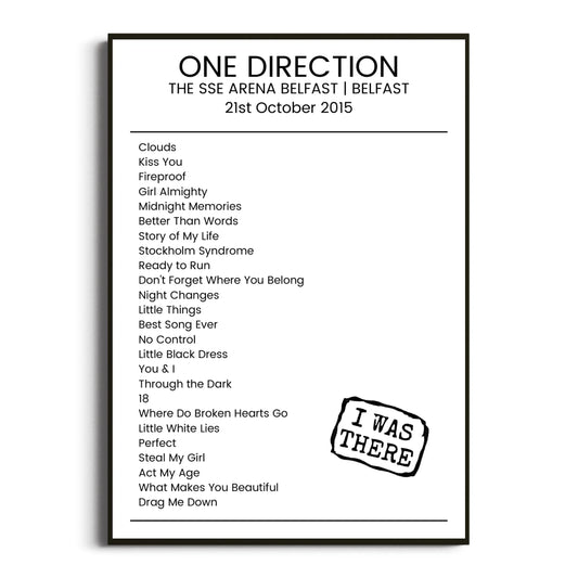 One Direction Belfast 21 October 2015 Setlist Poster