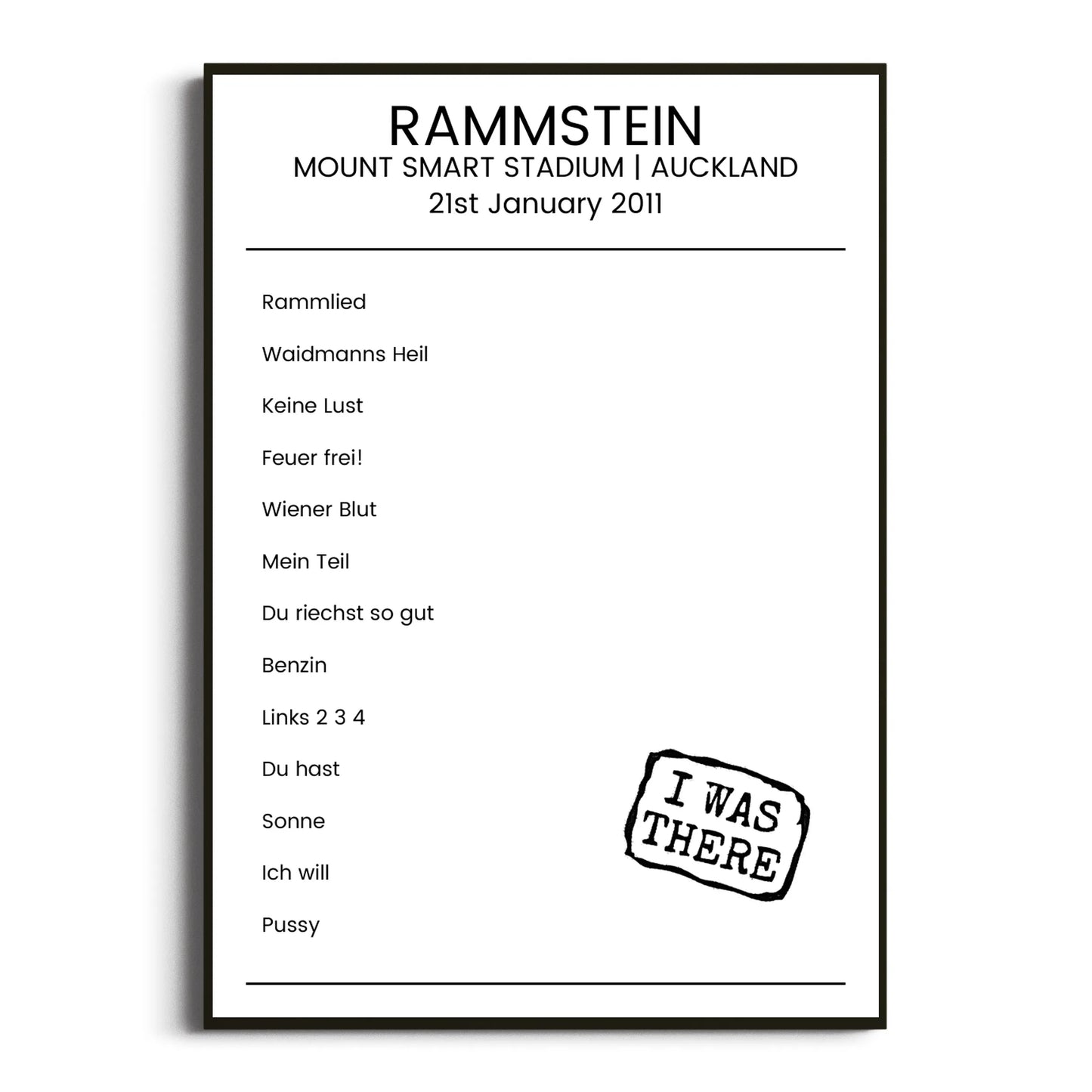 Rammstein Auckland 21 January 2011 Setlist Poster