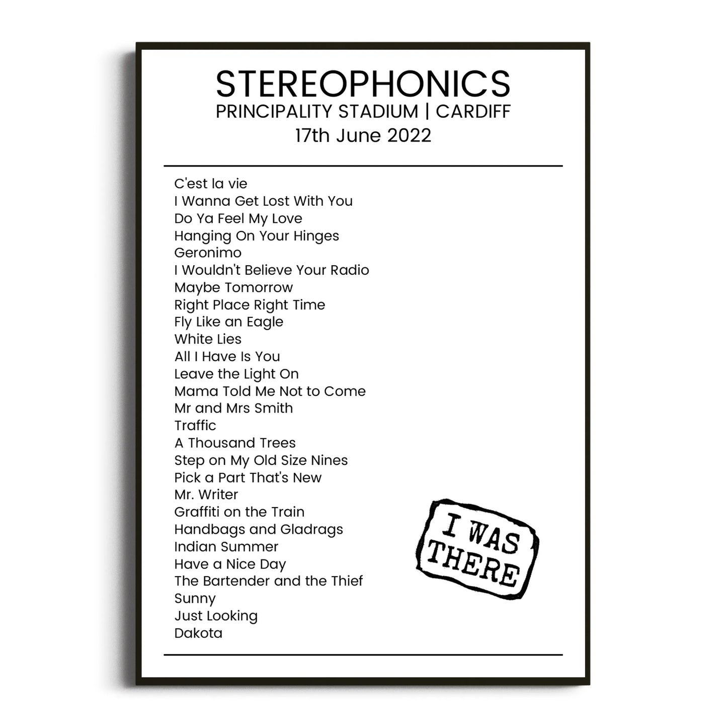 Stereophonics Cardiff 17 June 2022 Setlist Poster