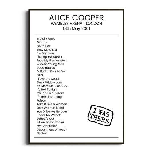 Alice Cooper London 18 May 2001 Setlist Poster