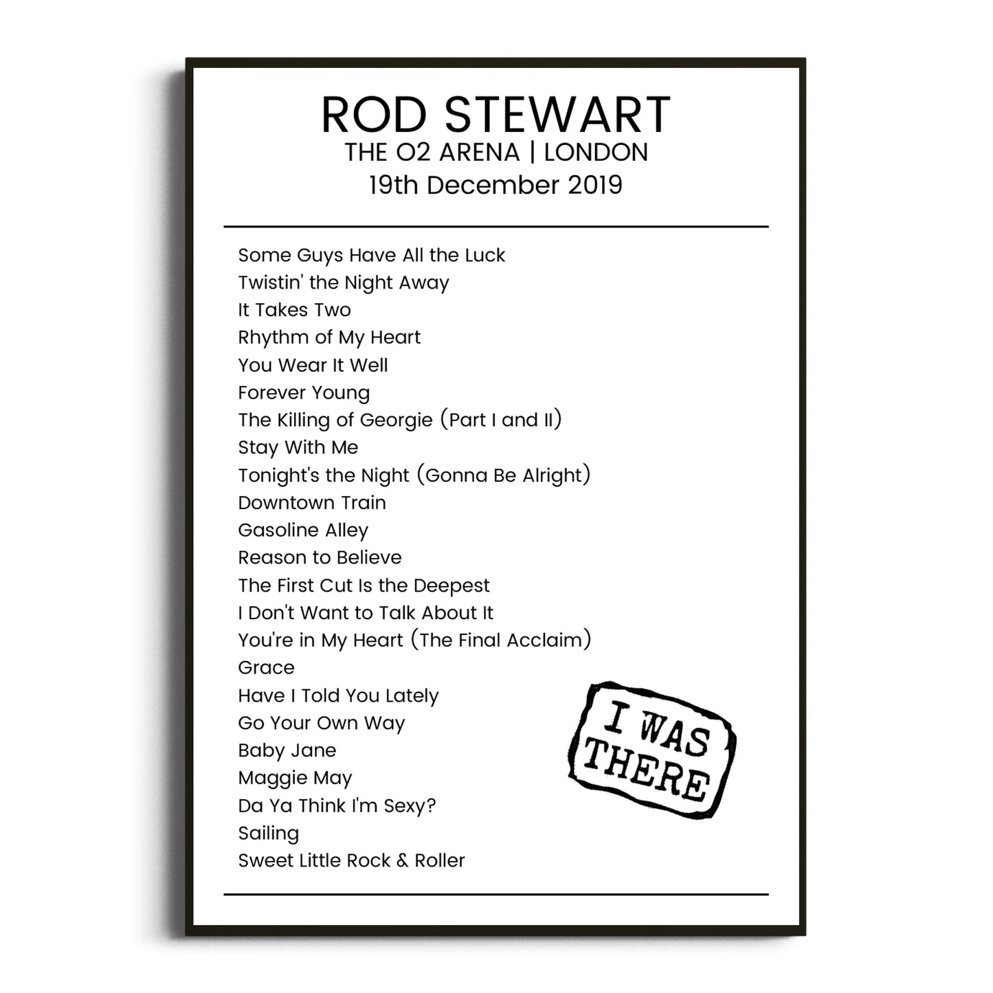 Rod Stewart London 19 December 2019 Setlist Poster