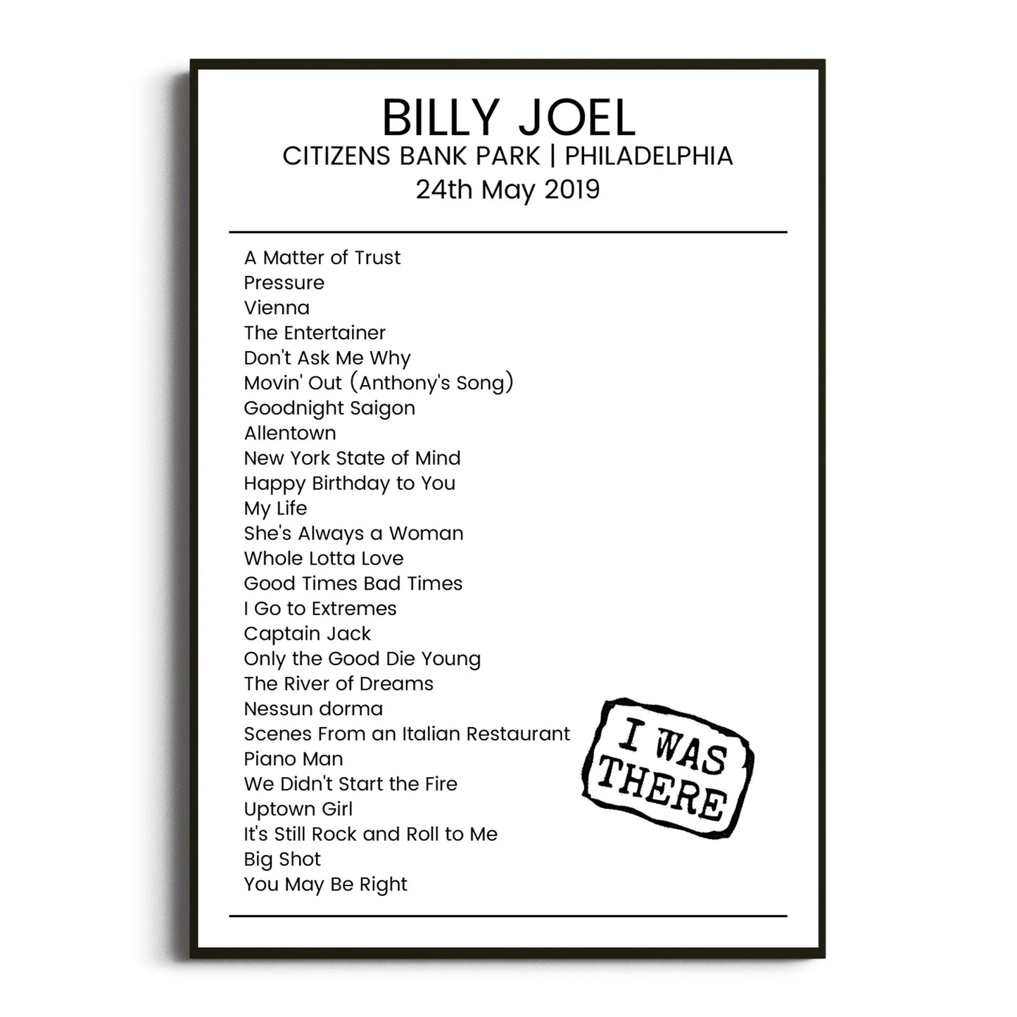 Billy Joel Philadelphia 24 May 2019 Setlist Poster