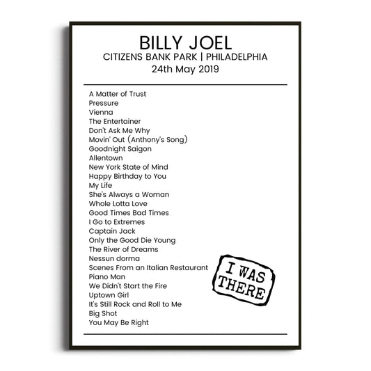 Billy Joel Philadelphia 24 May 2019 Setlist Poster