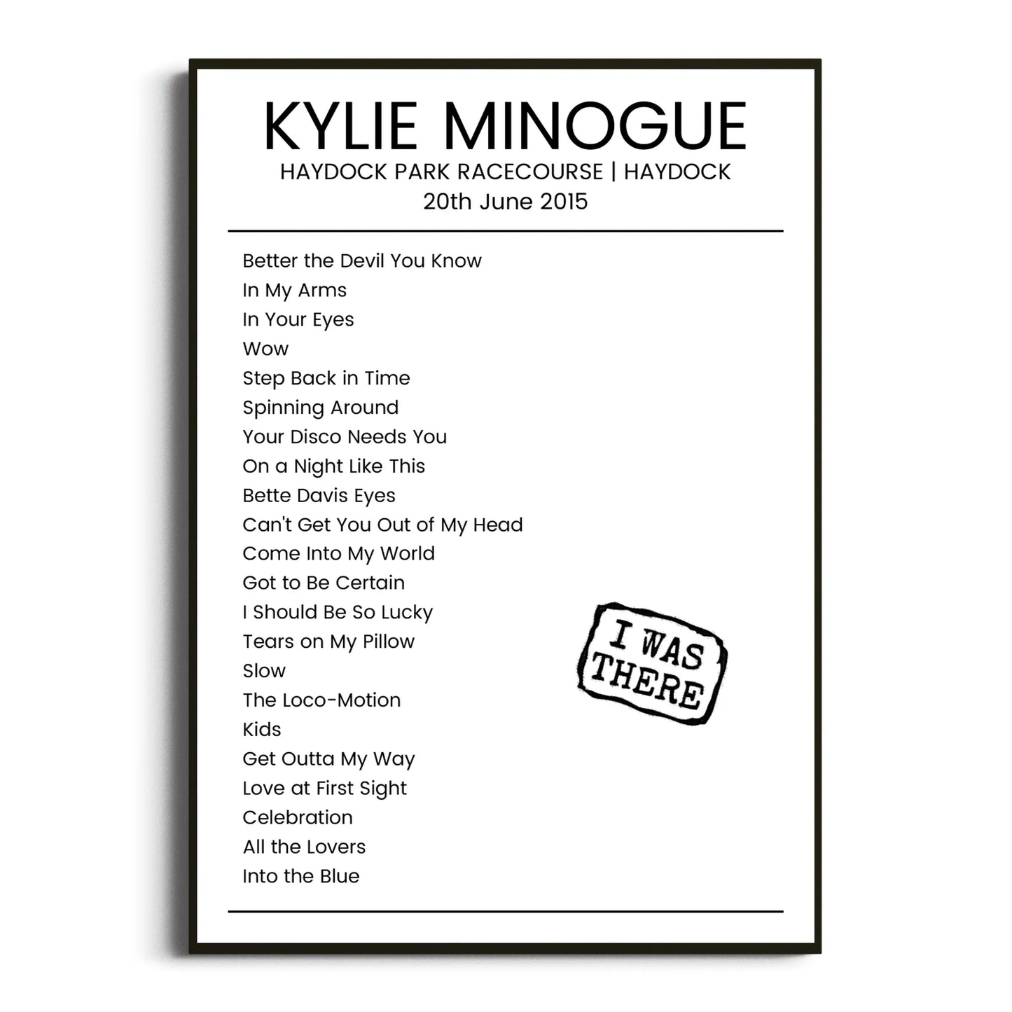 Kylie Minogue Haydock 20 June 2015 Setlist Poster