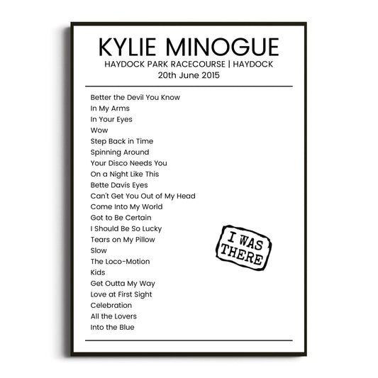 Kylie Minogue Haydock 20 June 2015 Setlist Poster