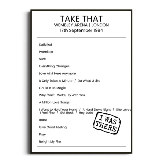 Take That London 17 September 1994 Setlist Poster