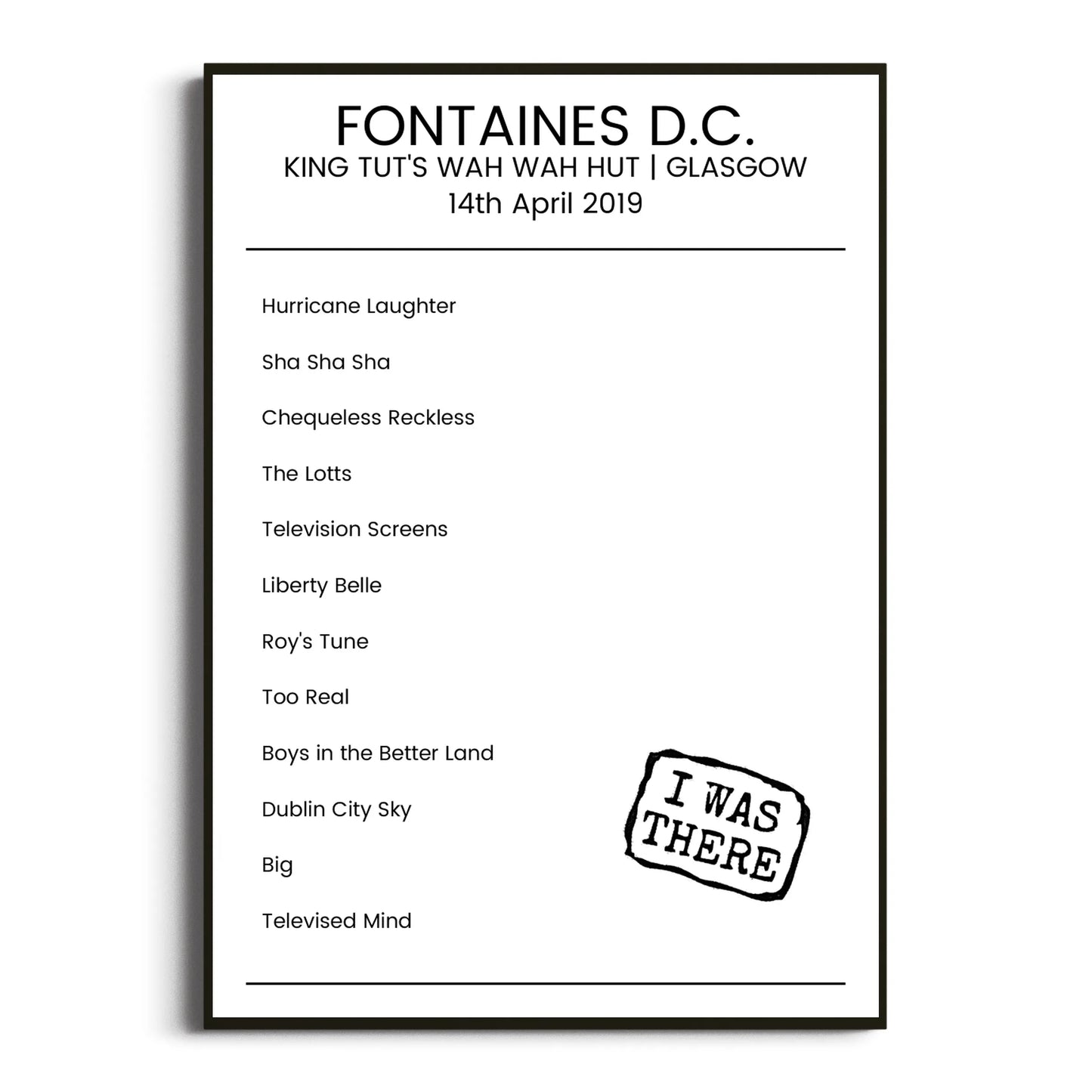 Fontaines D.C. Glasgow 14 April 2019 Setlist Poster