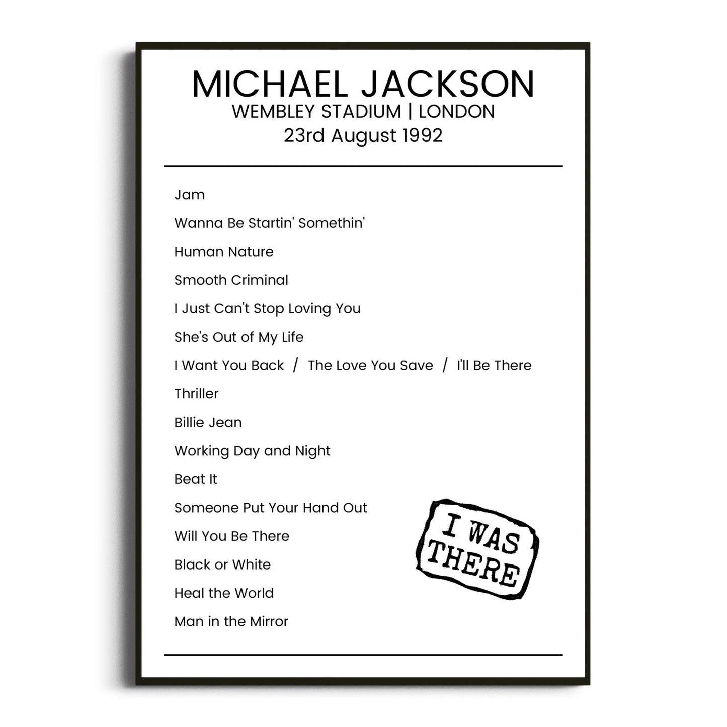 Michael Jackson London 23 August 1992 Setlist Poster