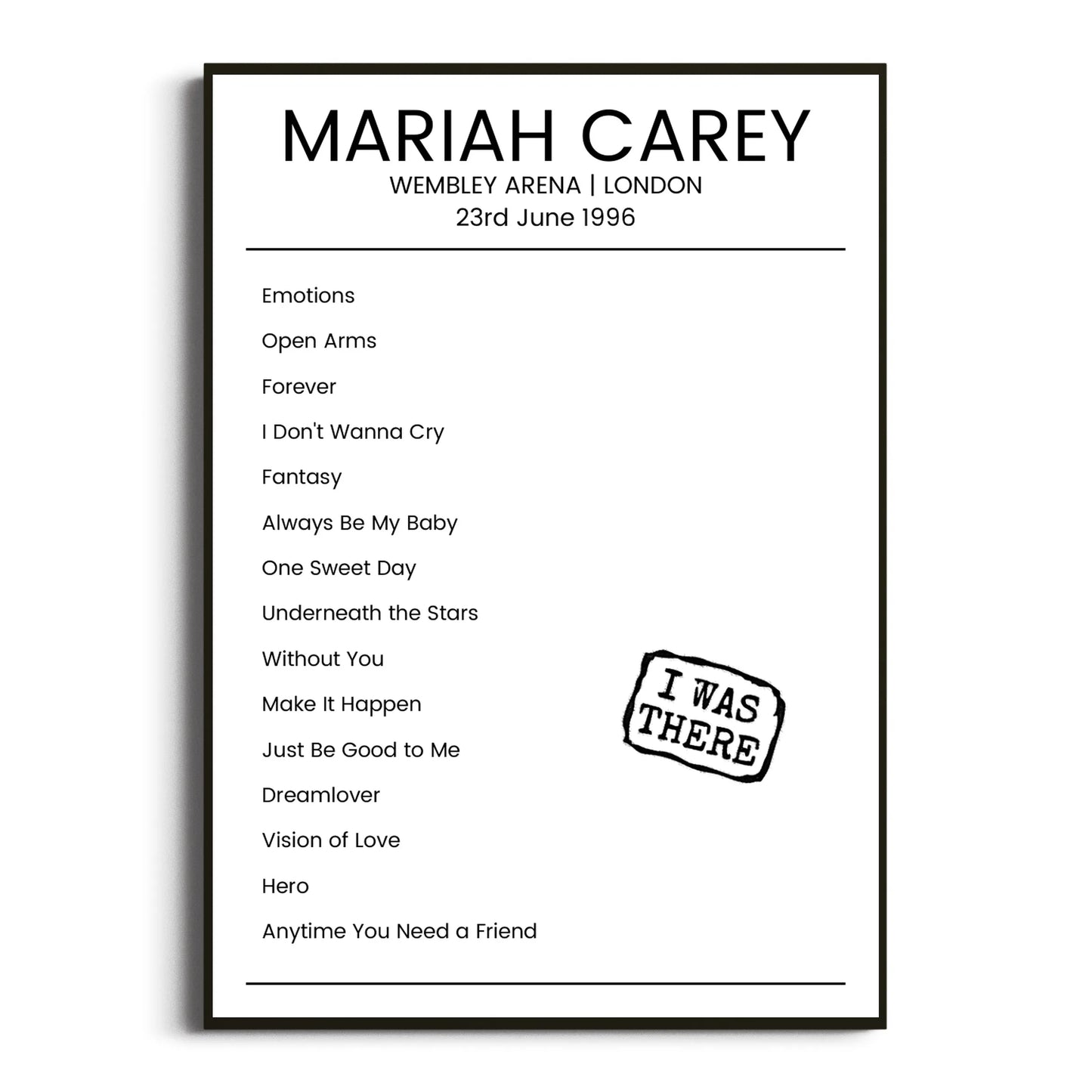 Mariah Carey London 23 June 1996 Setlist Poster