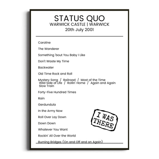 Status Quo Warwick 20 July 2001 Setlist Poster