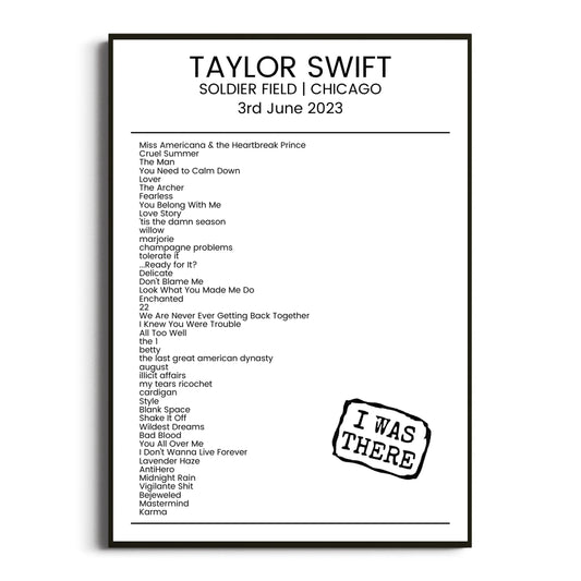 Taylor Swift Chicago 03 June 2023 Setlist Poster