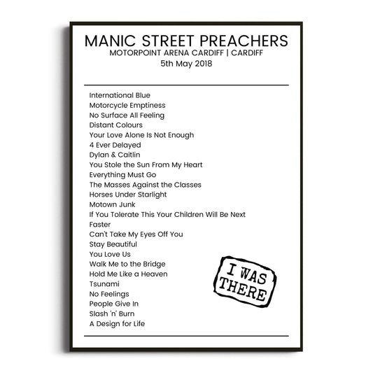 Manic Street Preachers Cardiff 05 May 2018 Setlist Poster