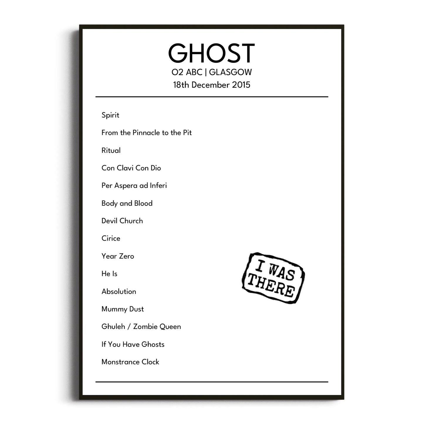 Ghost Glasgow 18 December 2015 Setlist Poster