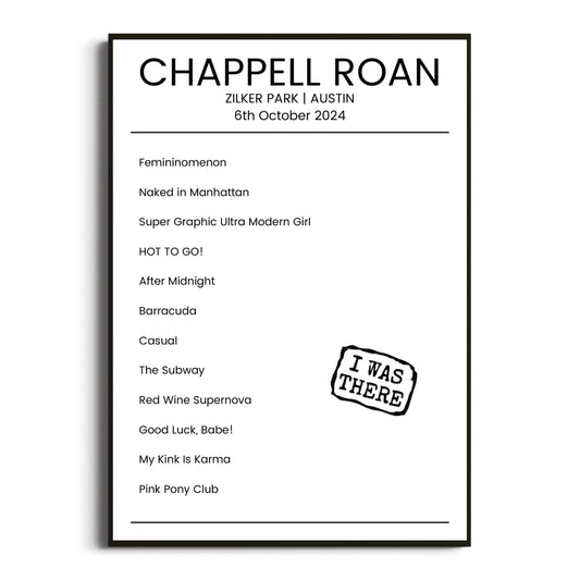 Chappell Roan Austin 06 October 2024 Setlist Poster