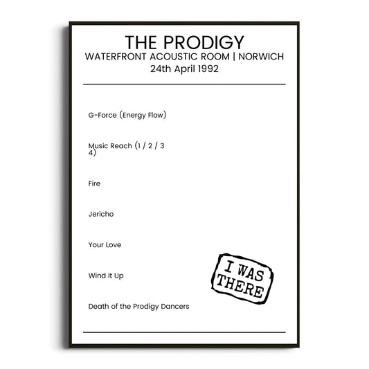 The Prodigy Norwich 24 April 1992 Setlist Poster