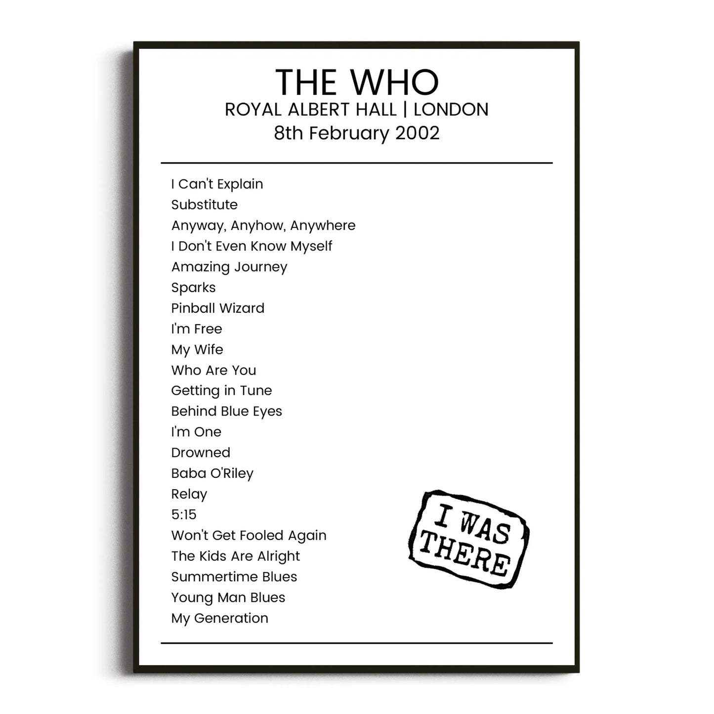 The Who London 08 February 2002 Setlist Poster