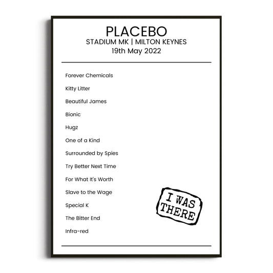 Placebo Milton Keynes 19 May 2022 Setlist Poster