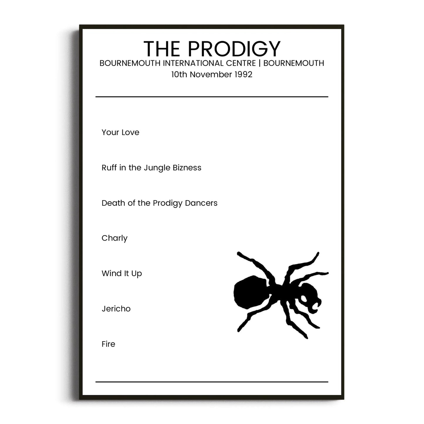 The Prodigy Bournemouth 10 November 1992 Setlist Poster