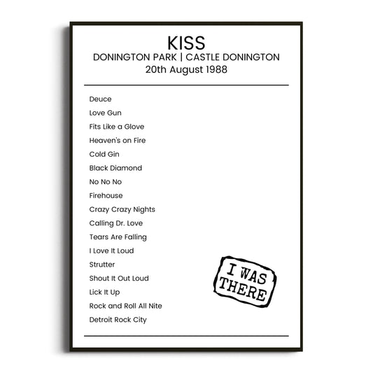 KISS Castle Donington 20 August 1988 Setlist Poster