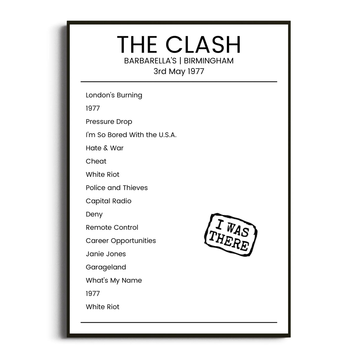 The Clash Birmingham 03 May 1977 Setlist Poster