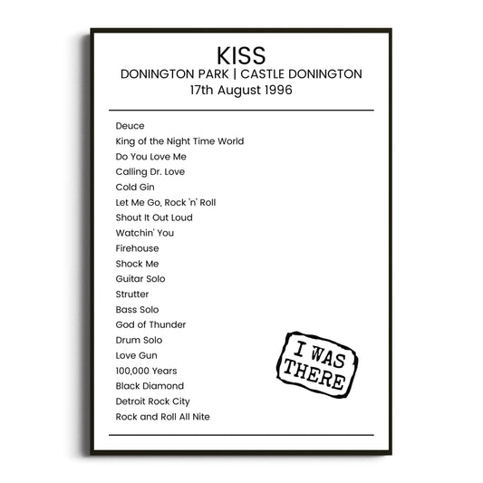 KISS Castle Donington 17 August 1996 Setlist Poster