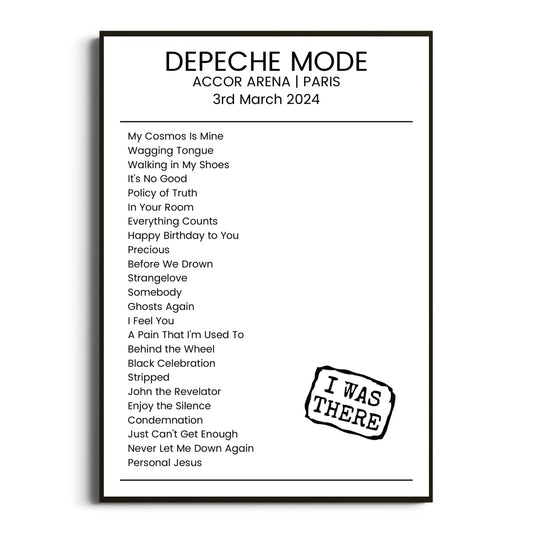 Depeche Mode Paris 03 March 2024 Setlist Poster