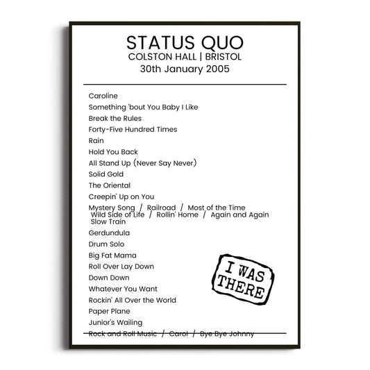 Status Quo Bristol 30 January 2005 Setlist Poster