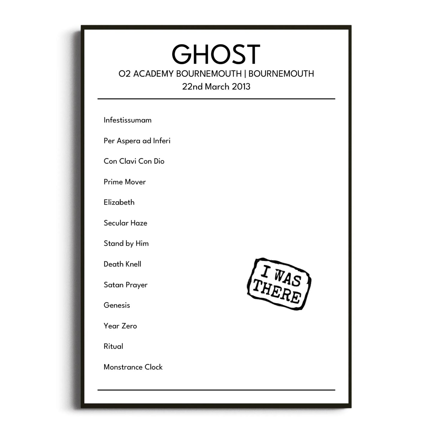 Ghost Bournemouth 22 March 2013 Setlist Poster