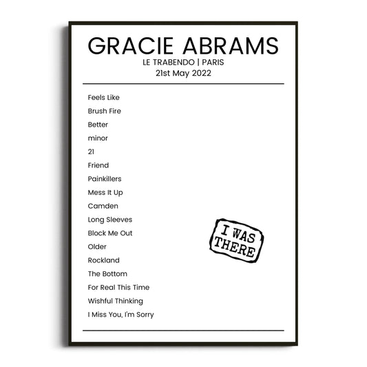 Gracie Abrams Paris 21 May 2022 Setlist Poster