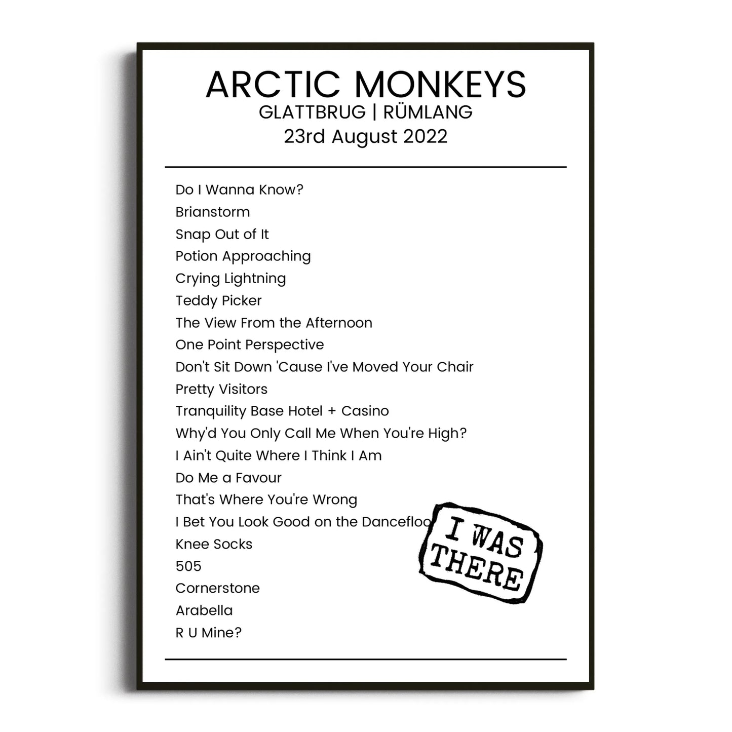 Arctic Monkeys Rümlang 23 August 2022 Setlist Poster