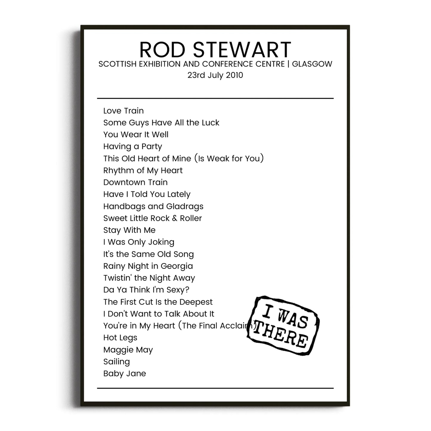 Rod Stewart Glasgow 23 July 2010 Setlist Poster