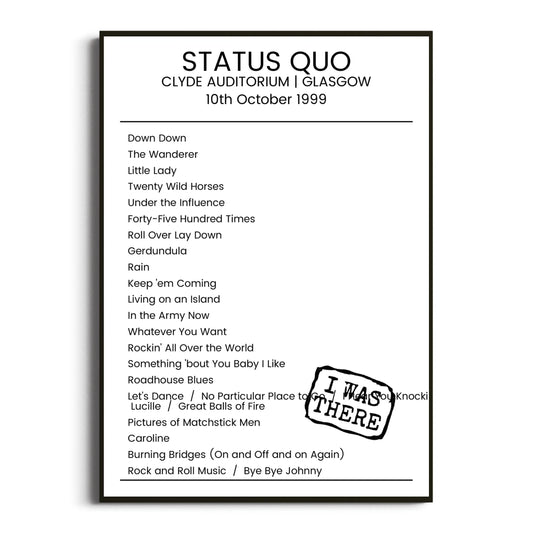 Status Quo Glasgow 10 October 1999 Setlist Poster