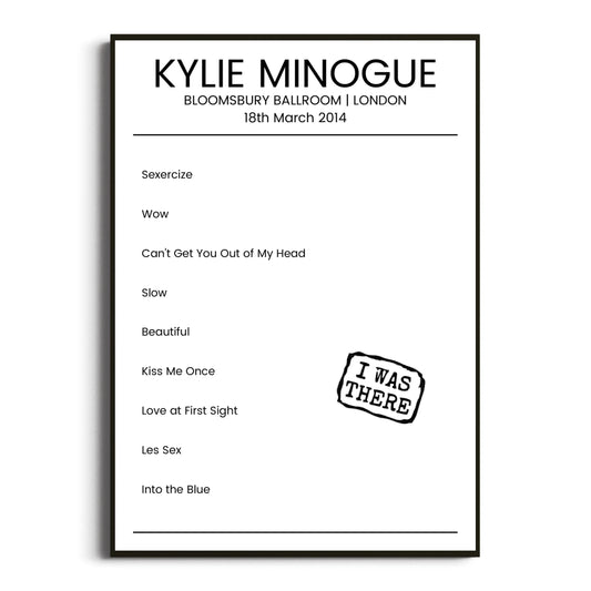 Kylie Minogue London 18 March 2014 Setlist Poster